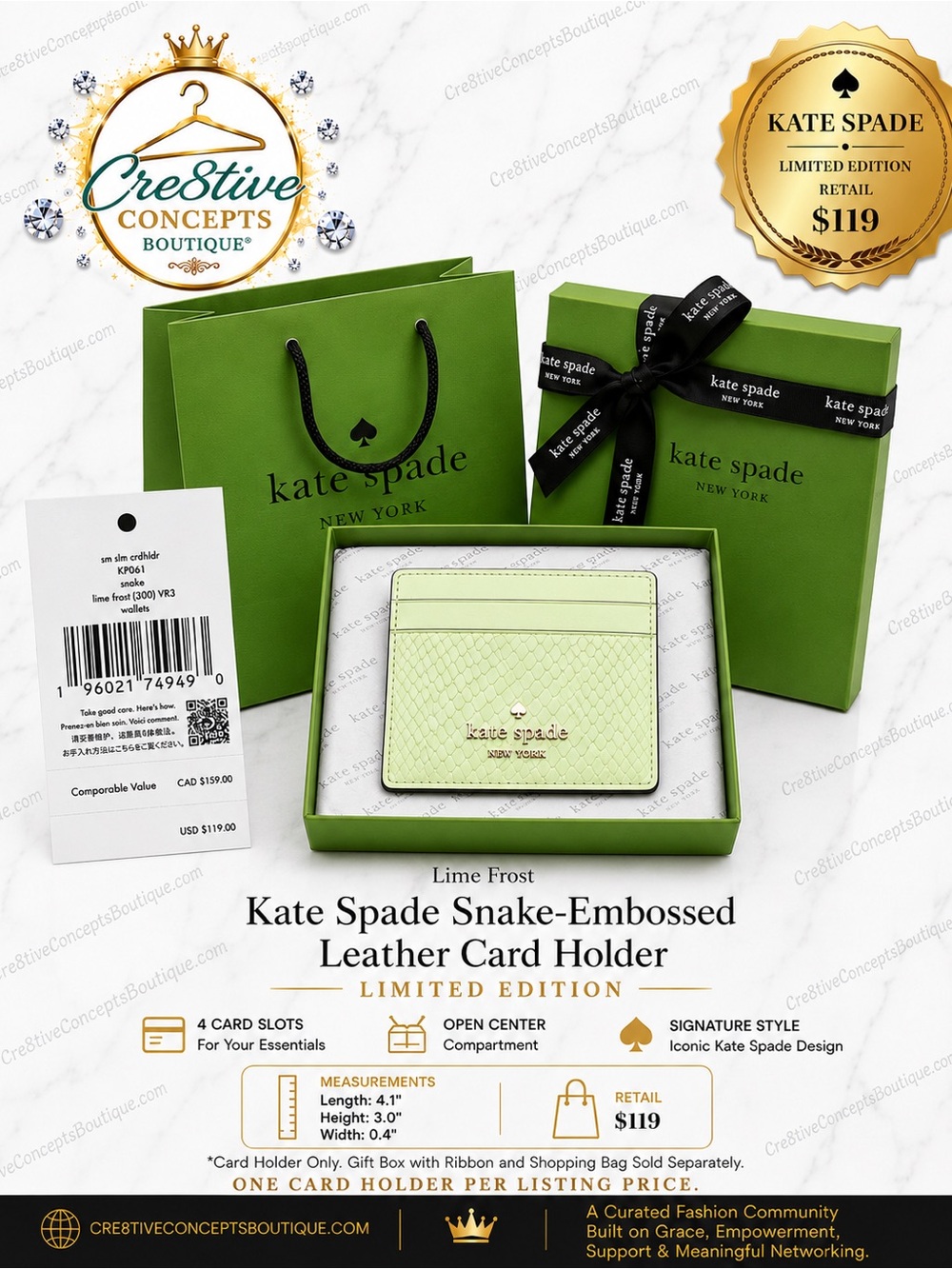 KATE SPADE Snake-Embossed Leather, Slim Card Holder-LIMITED EDITION